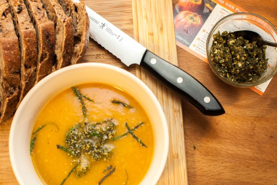 Butternut Squash Soup and Pumpkin Seed Mint Pesto