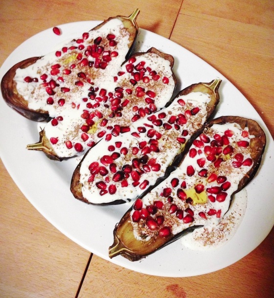 Eggplant with Buttermilk Sauce and Pomegranate Seeds